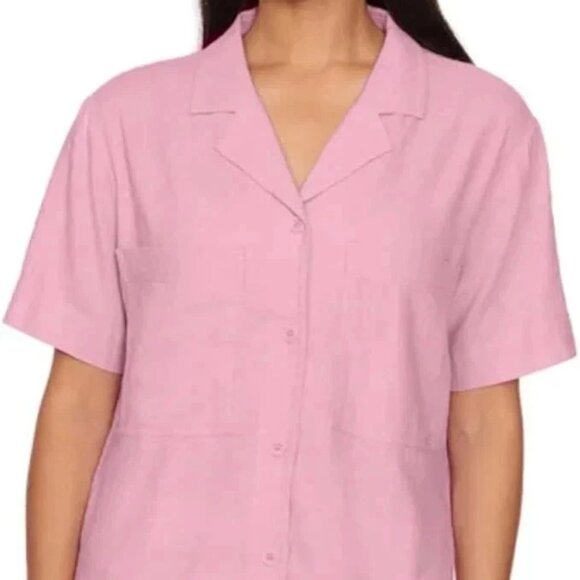 Buffalo David Button Women's Linen Blend Short Sleeve Top - NWT - Picture 1 of 2